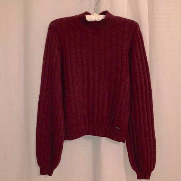 Hollister S Burgundy Knit Balloon Sleeve Mock Sweater - Picture 1 of 10